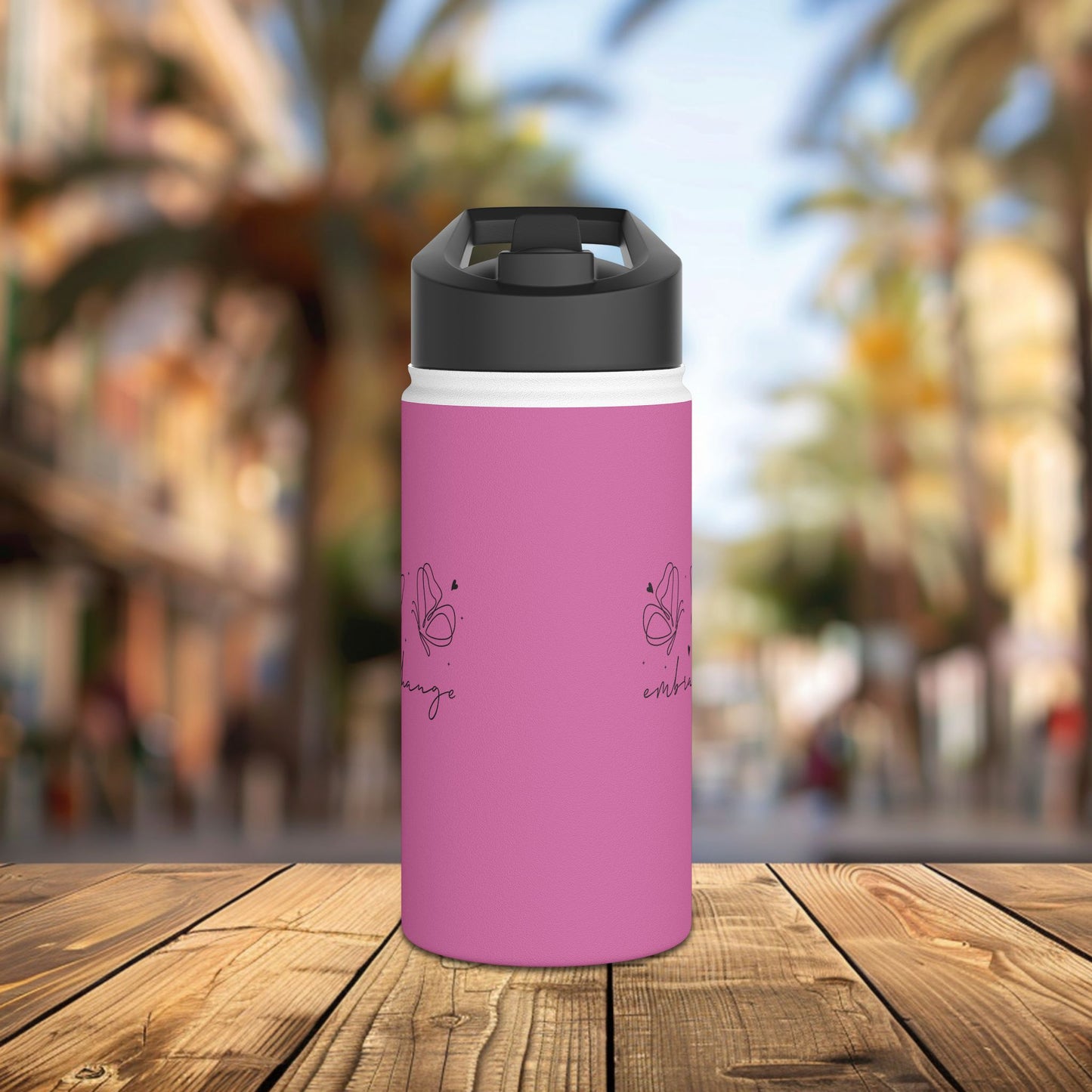 stainless steel water bottle, standard lid - embrace change - growth mindset quote
