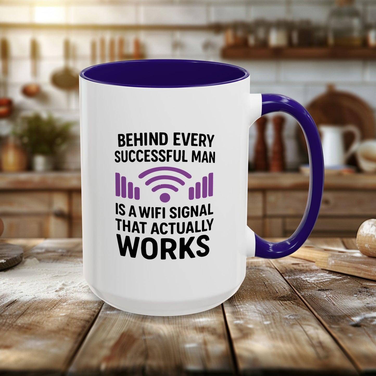 colorful mugs (11oz, 15oz) - behind every successful man is a wifi signal that works