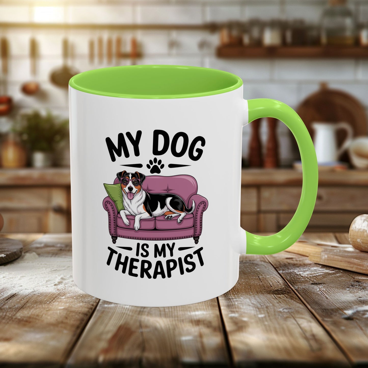 colorful mugs (11oz, 15oz) - my dog is my therapist | funny dog lover gift | cute pet quote design