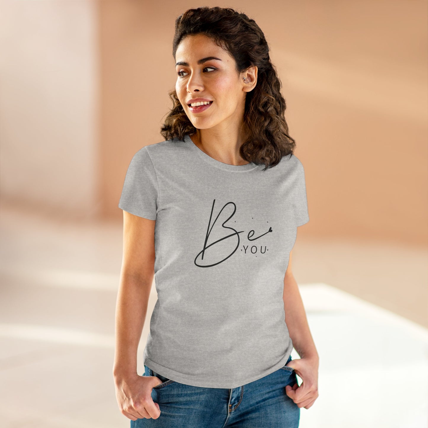 women's midweight cotton tee - be you - simple and powerful self-love quote