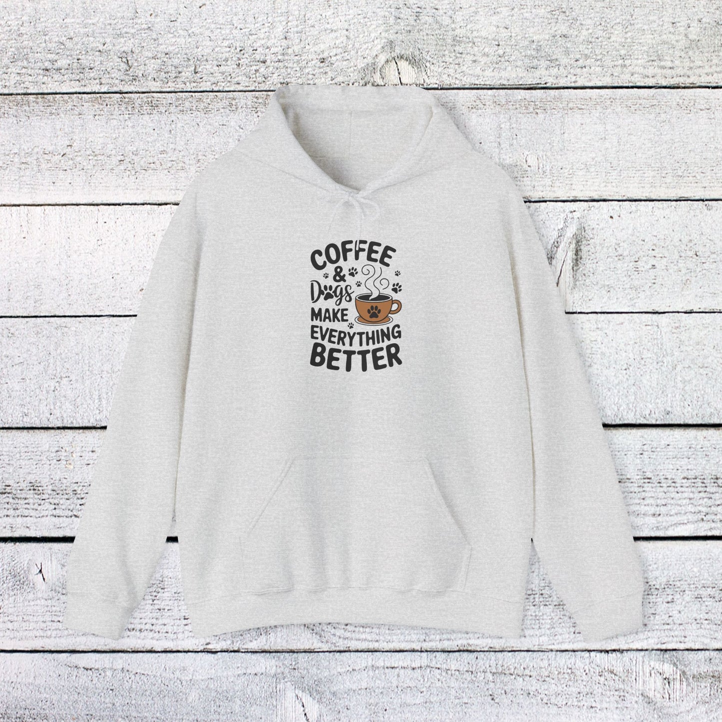 unisex heavy blend™ hooded sweatshirt - coffee and dogs make everything better | funny dog lover gift | cute pet quote design