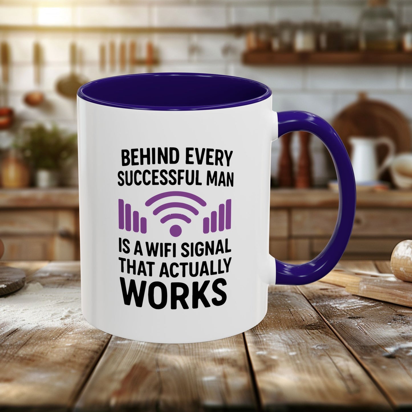 colorful mugs (11oz, 15oz) - behind every successful man is a wifi signal that works