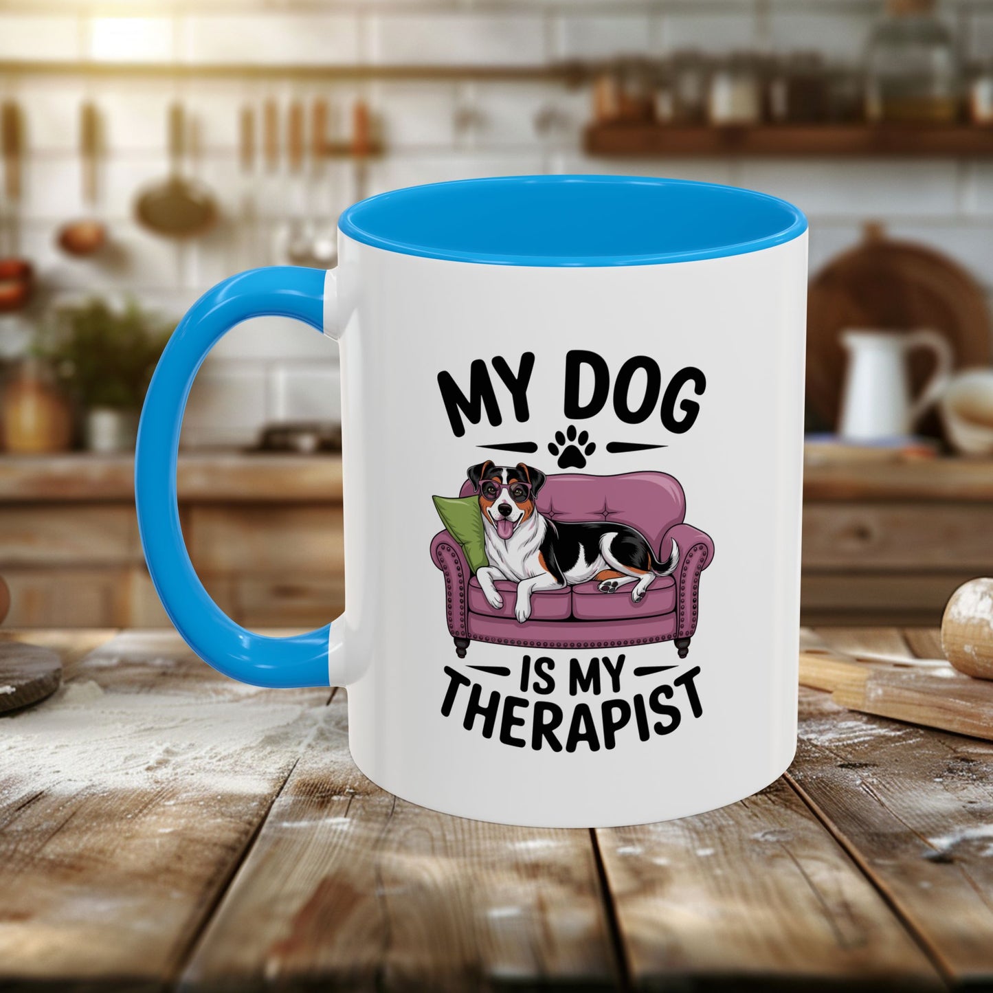 colorful mugs (11oz, 15oz) - my dog is my therapist | funny dog lover gift | cute pet quote design