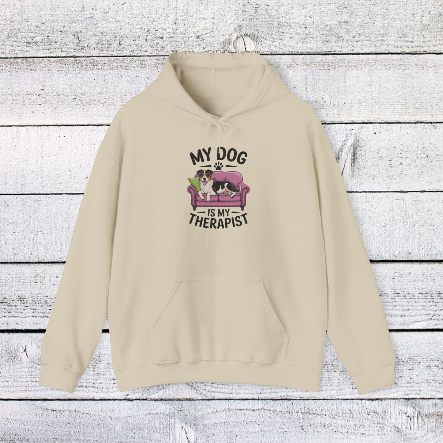 unisex heavy blend™ hooded sweatshirt - my dog is my therapist | funny dog lover gift | cute pet quote design