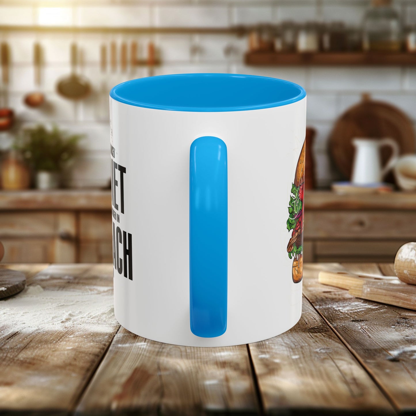 colorful mugs (11oz, 15oz) - a balanced diet is a burger in each hand - funny food quote