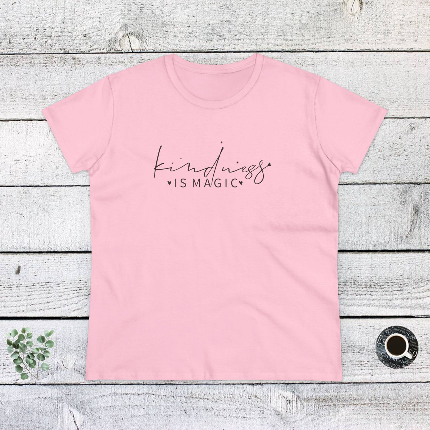 women's midweight cotton tee - kindness is magic - whimsical positive quote