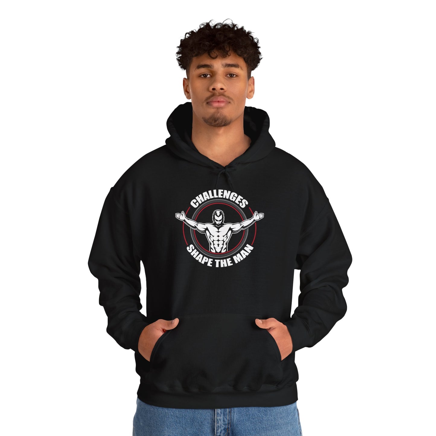 unisex heavy blend™ hooded sweatshirt - challenges shape the man - grit and growth quote