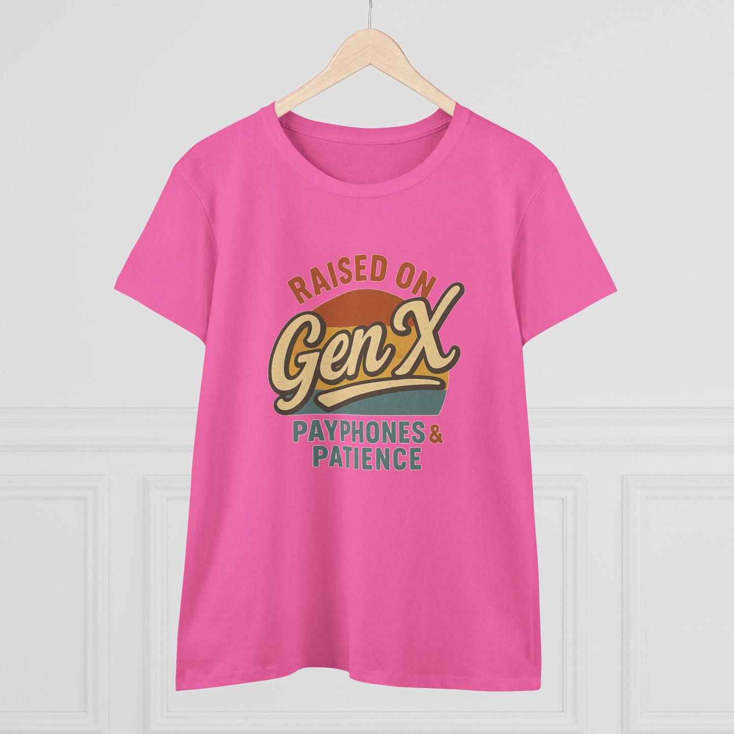 women's cotton tee - raised on gen x with payphones & patience
