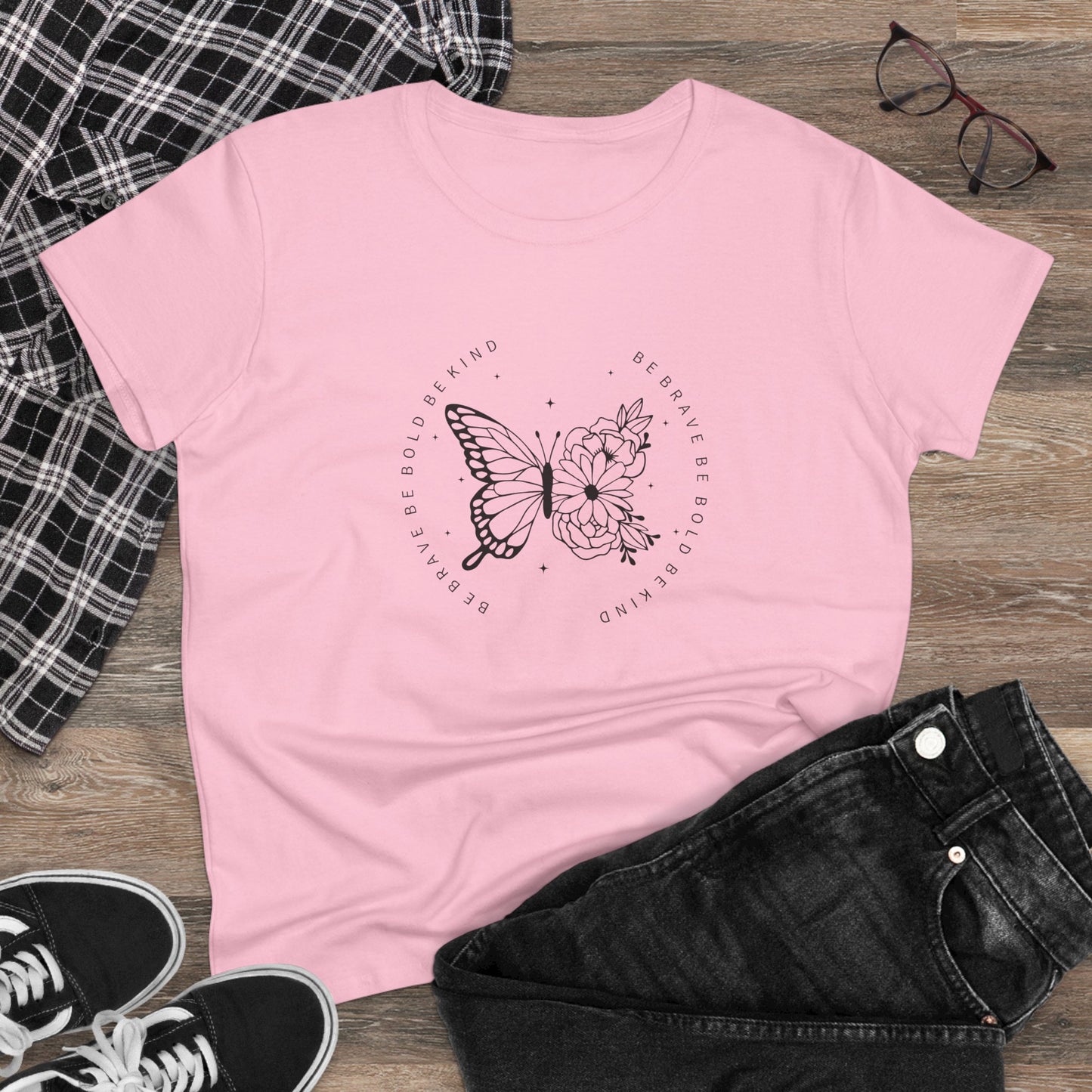 women's midweight cotton tee - be brave, be bold, be kind - courageous kindness quote