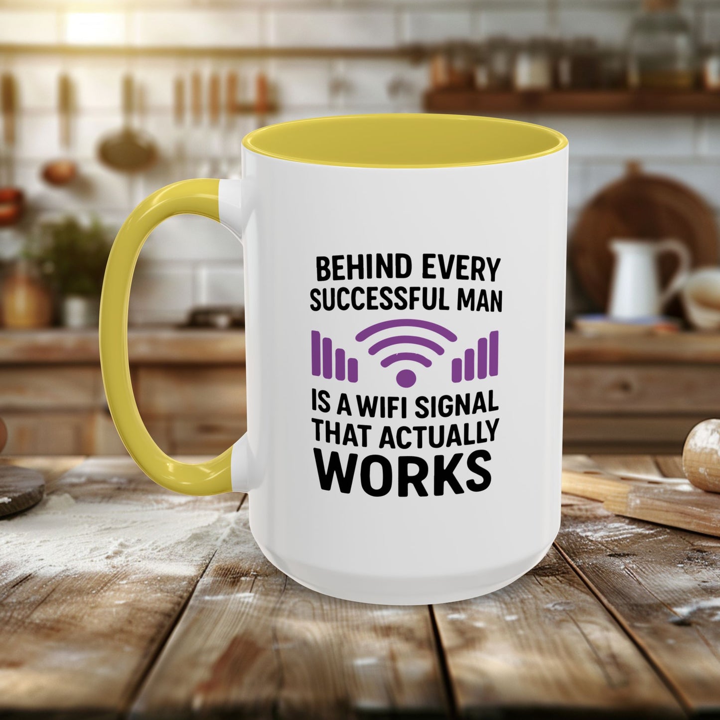 colorful mugs (11oz, 15oz) - behind every successful man is a wifi signal that works