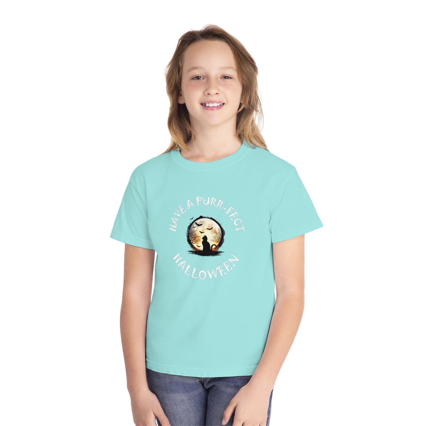 youth t-shirt, girls tee, cat lovers halloween - have a purr_fect halloween