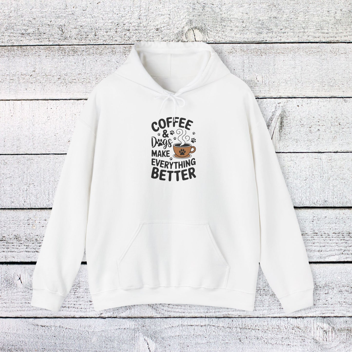 unisex heavy blend™ hooded sweatshirt - coffee and dogs make everything better | funny dog lover gift | cute pet quote design