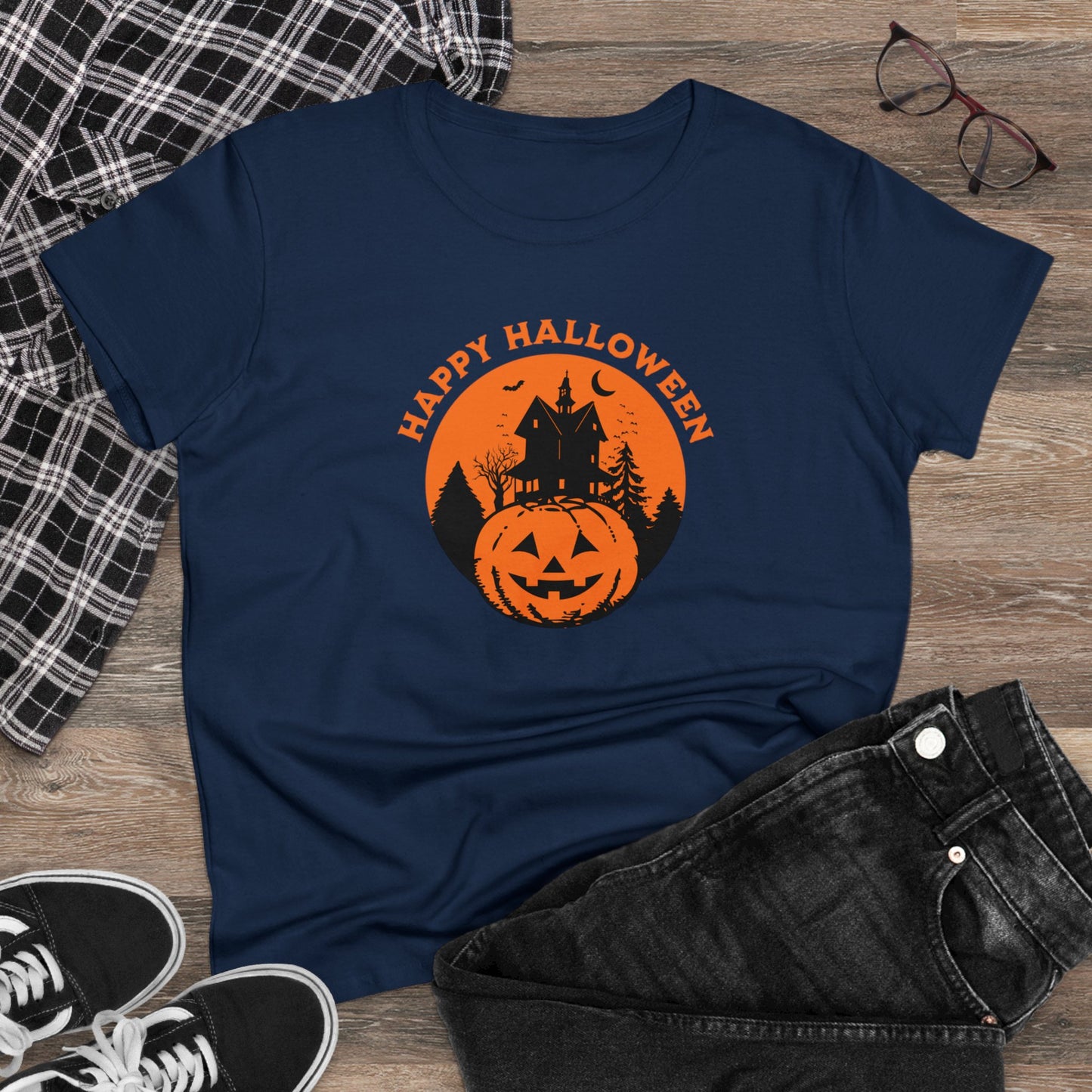 women halloween t-shirt, women tee, halloween gift, jack o'lantern - haunted halloween