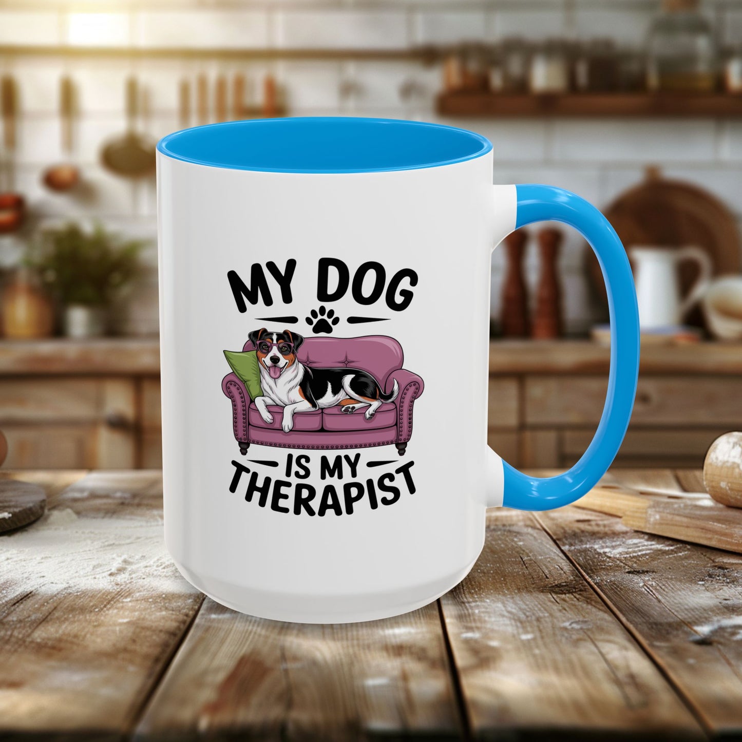 colorful mugs (11oz, 15oz) - my dog is my therapist | funny dog lover gift | cute pet quote design