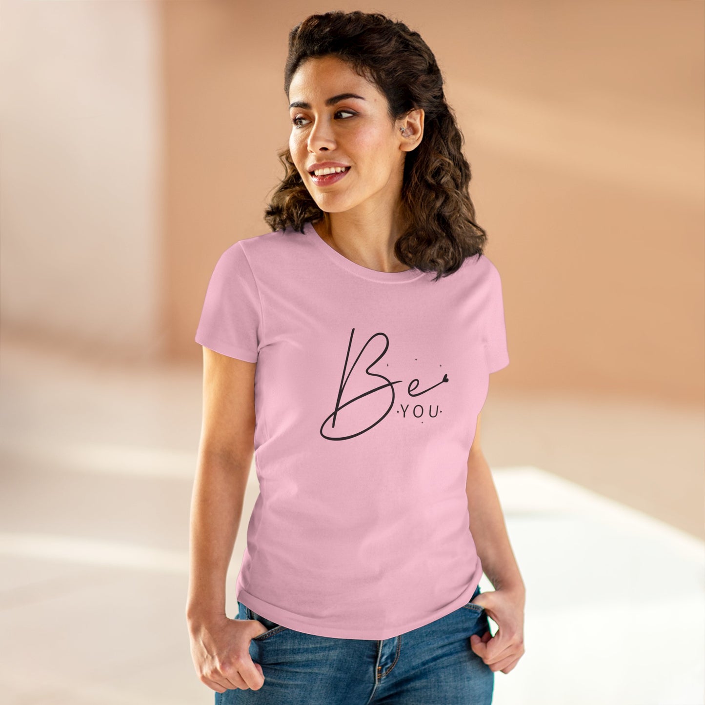 women's midweight cotton tee - be you - simple and powerful self-love quote