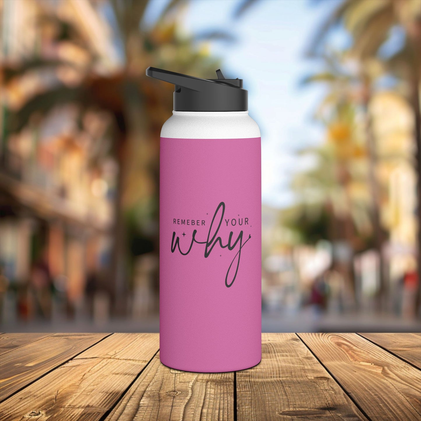 stainless steel water bottle, standard lid - remember your why - purpose driven motivation