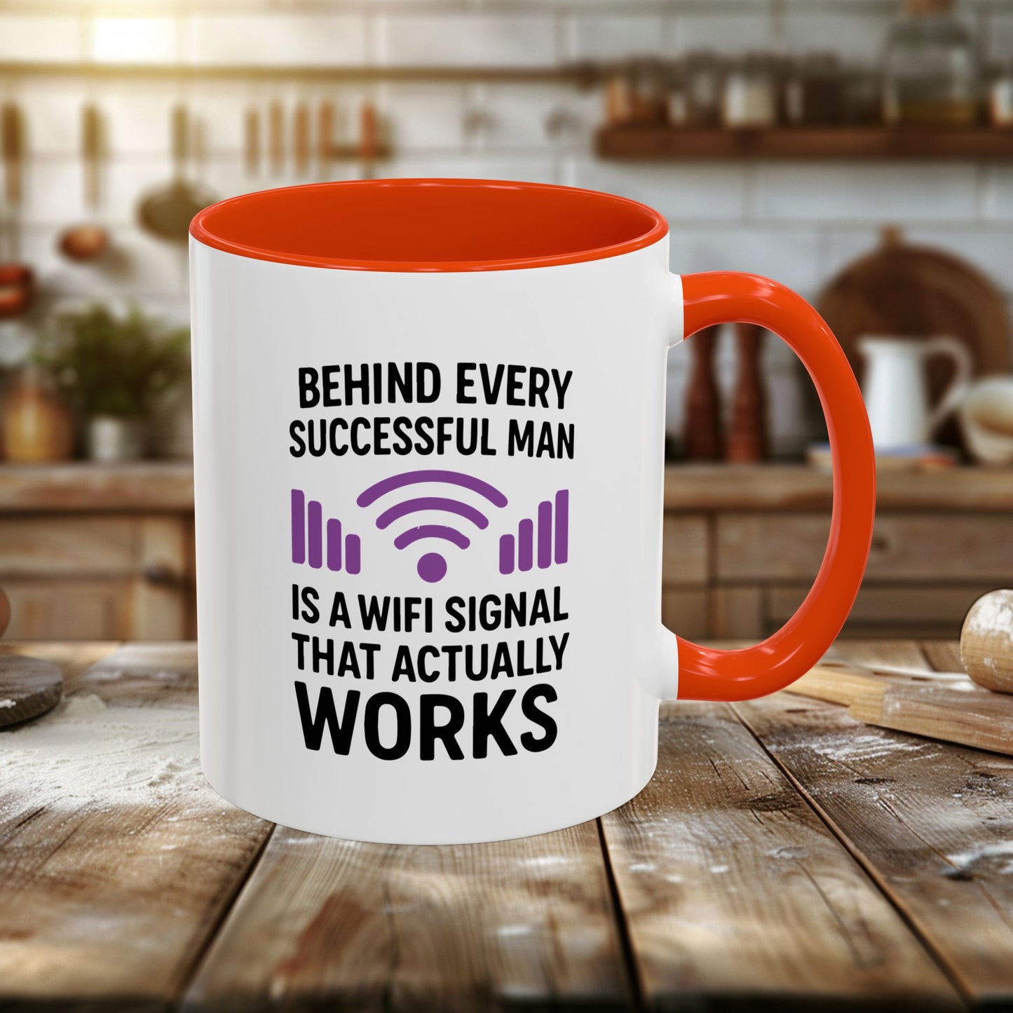 colorful mugs (11oz, 15oz) - behind every successful man is a wifi signal that works