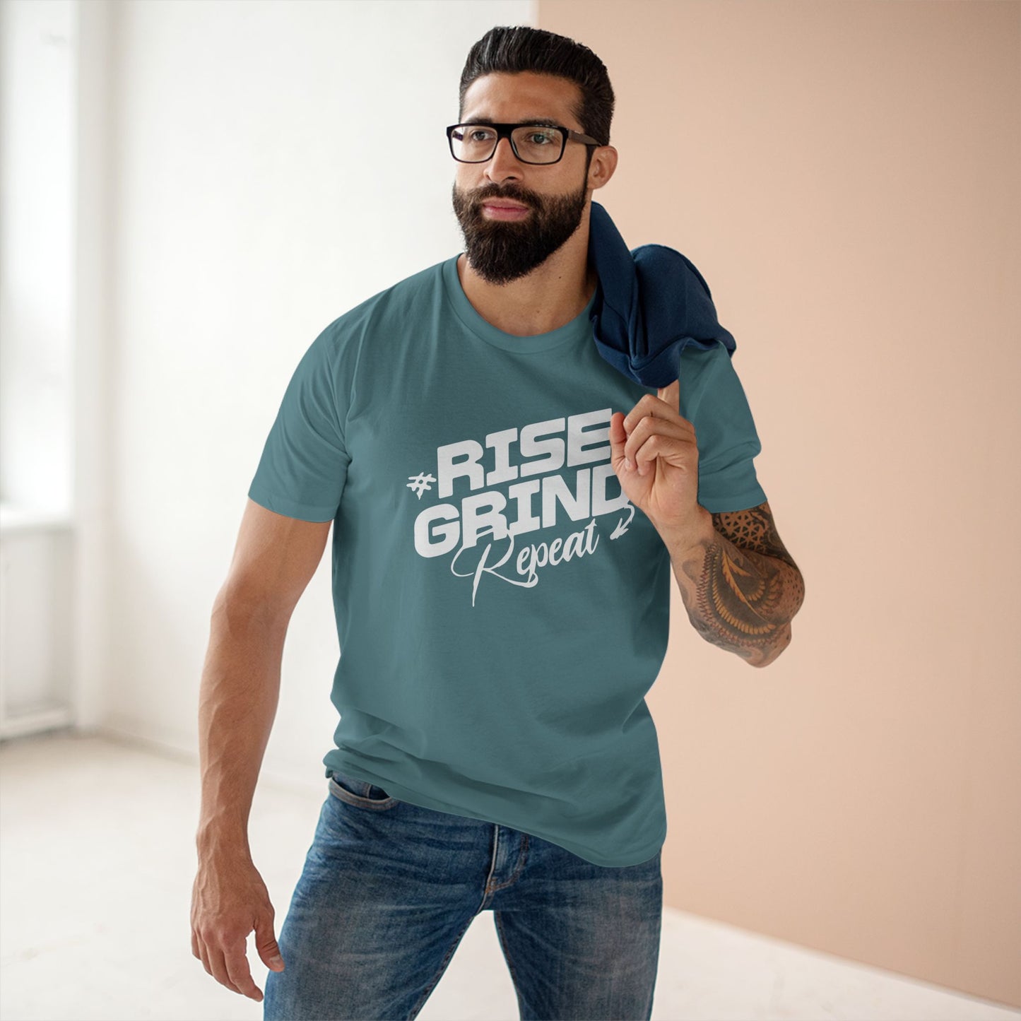 adult staple tee - rise, grind, repeat - hustle daily motivation