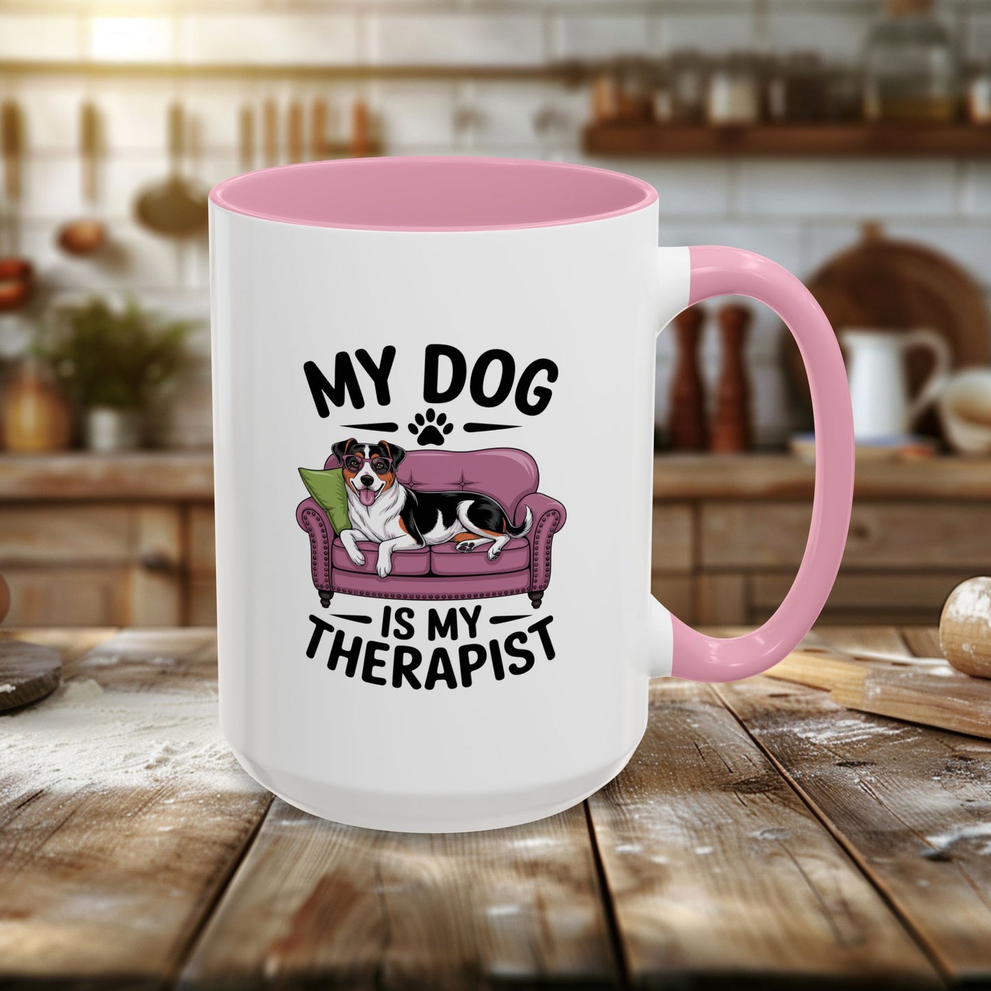 colorful mugs (11oz, 15oz) - my dog is my therapist | funny dog lover gift | cute pet quote design