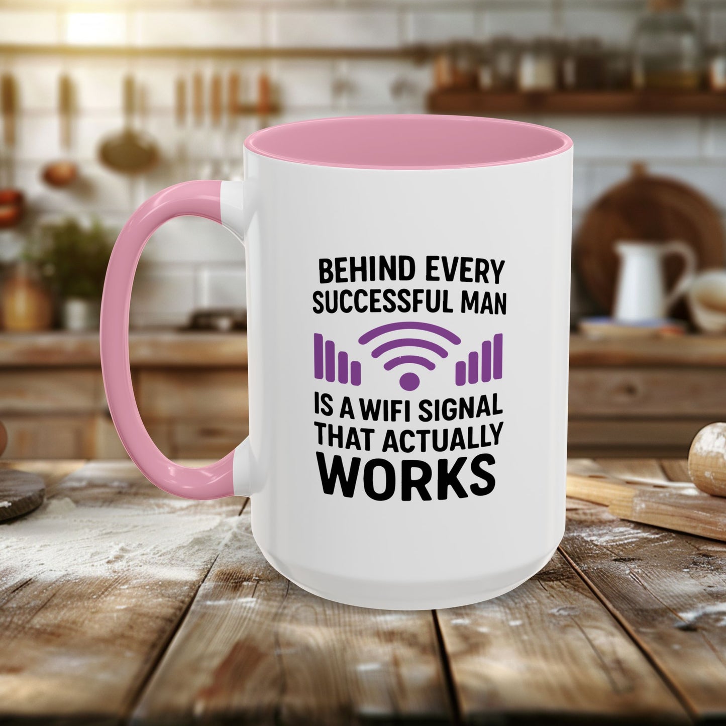 colorful mugs (11oz, 15oz) - behind every successful man is a wifi signal that works