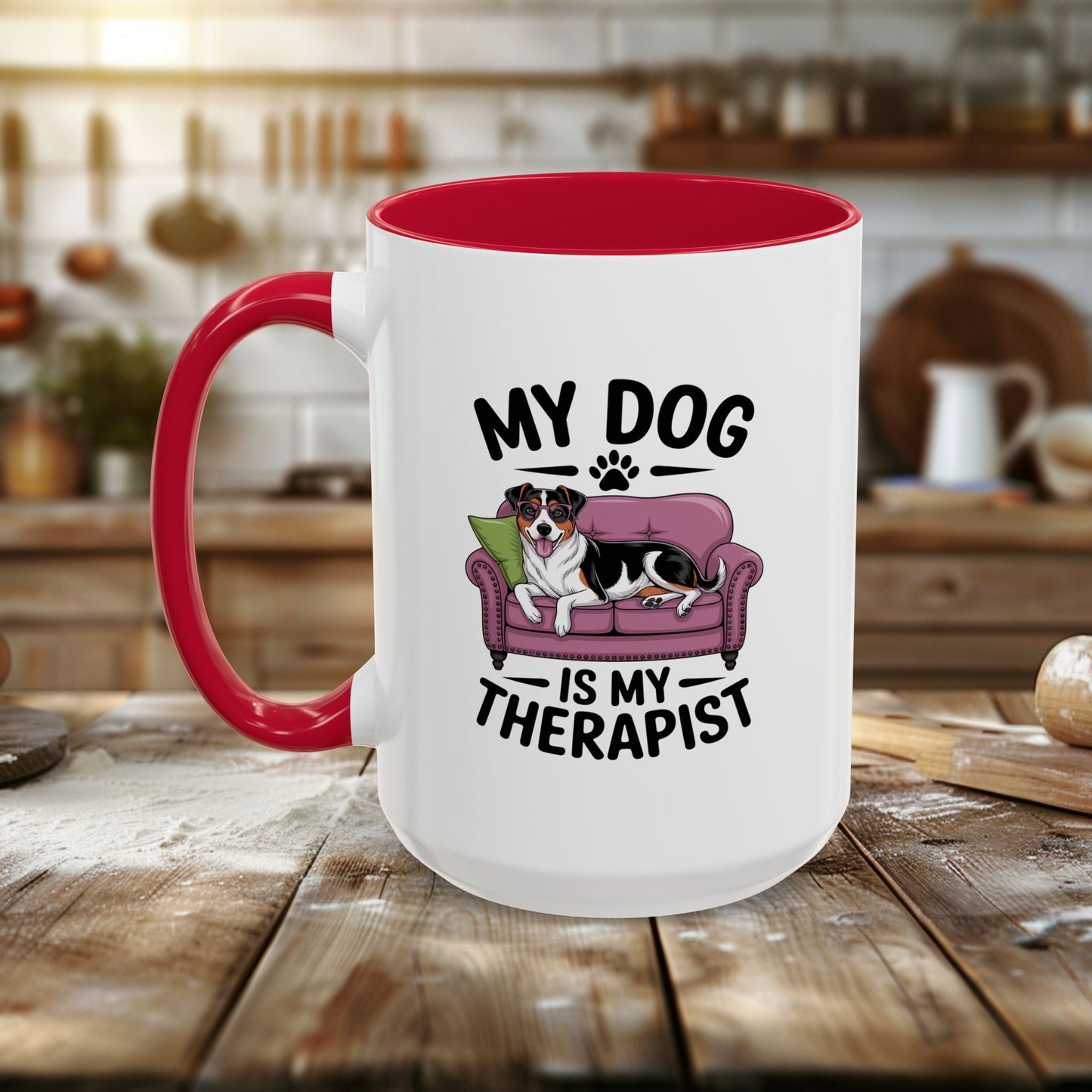 colorful mugs (11oz, 15oz) - my dog is my therapist | funny dog lover gift | cute pet quote design