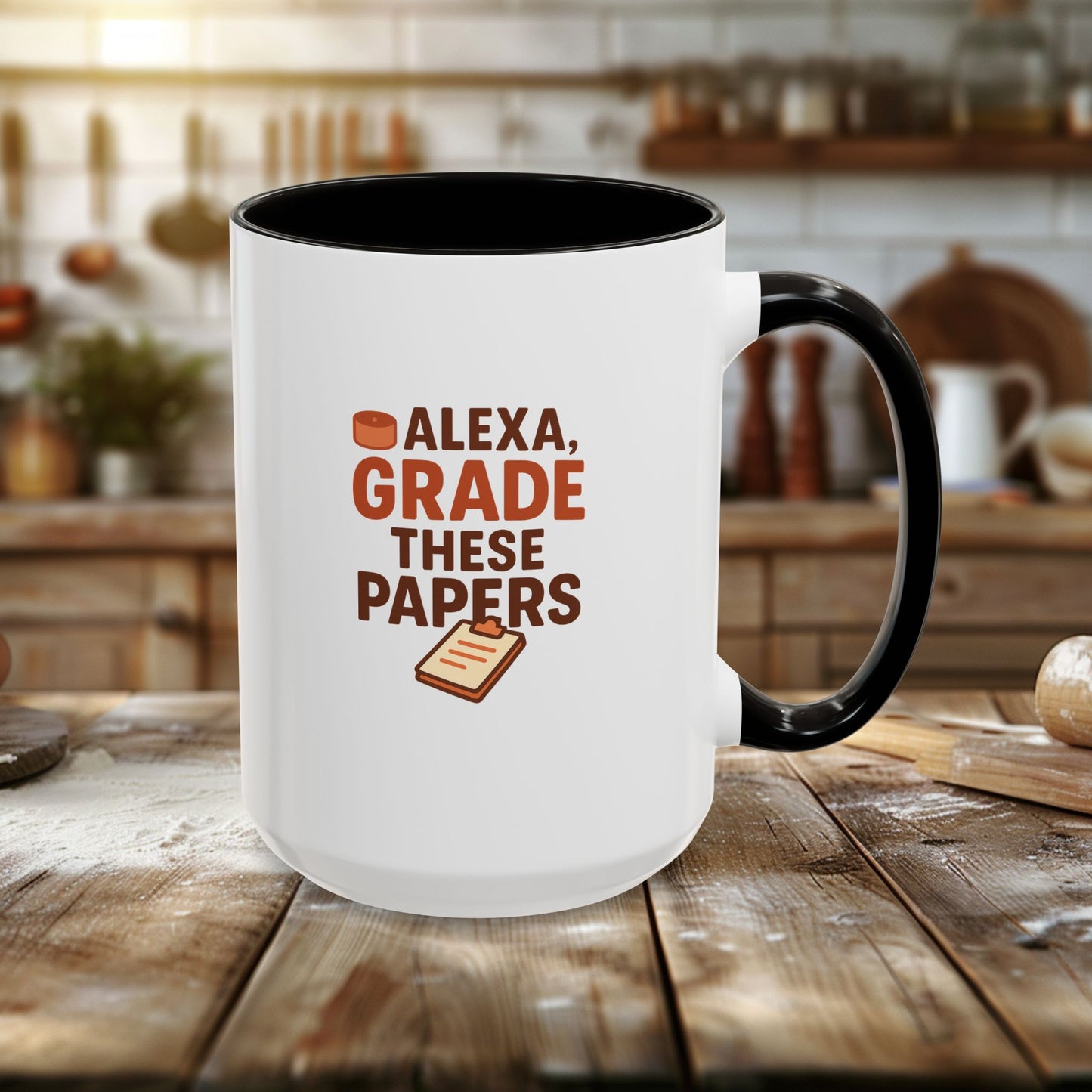 funny coffee mug - 'alexa, grade these papers' - colorful ceramic cup for teachers and students. teachers with attitude.