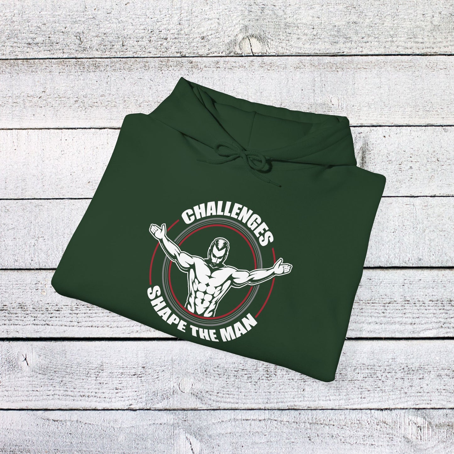 unisex heavy blend™ hooded sweatshirt - challenges shape the man - grit and growth quote