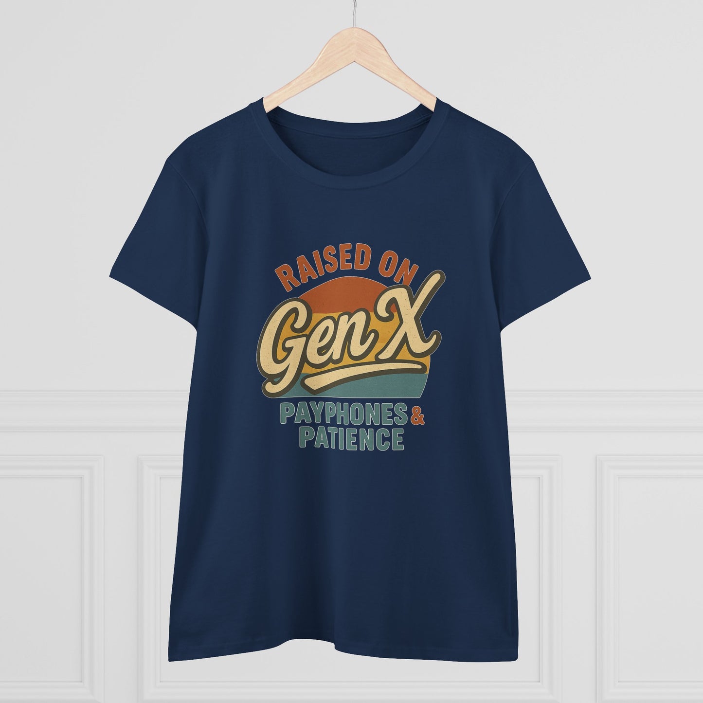 women's cotton tee - raised on gen x with payphones & patience