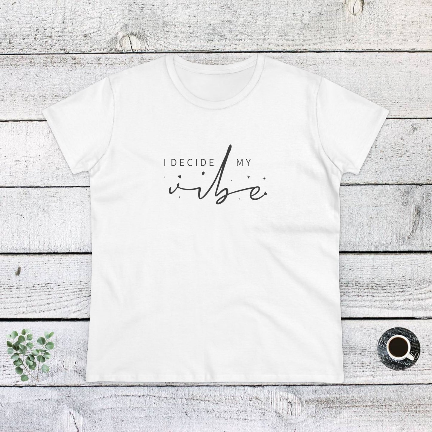 women's midweight cotton tee - i decide my vibe - confidence & control quote