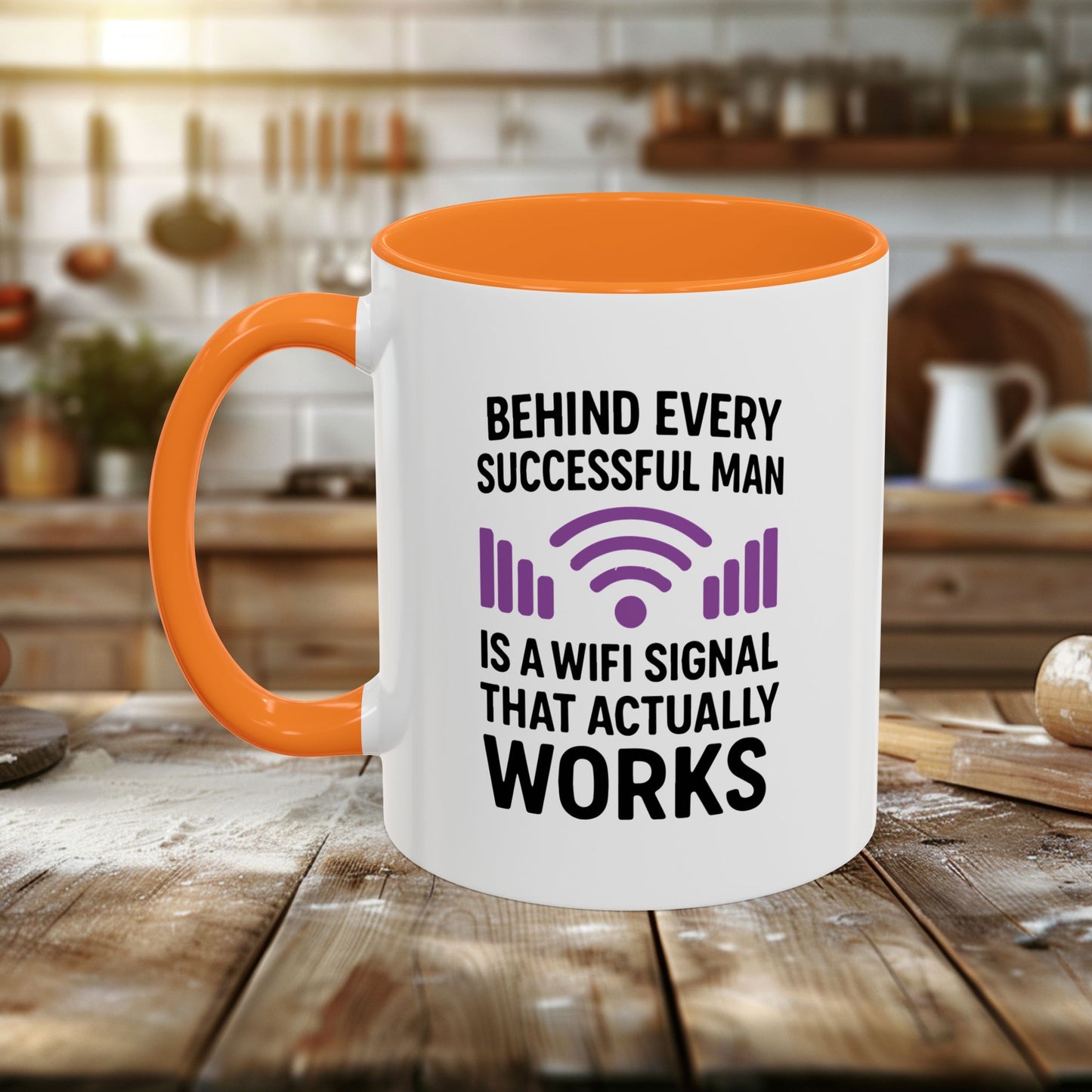 colorful mugs (11oz, 15oz) - behind every successful man is a wifi signal that works