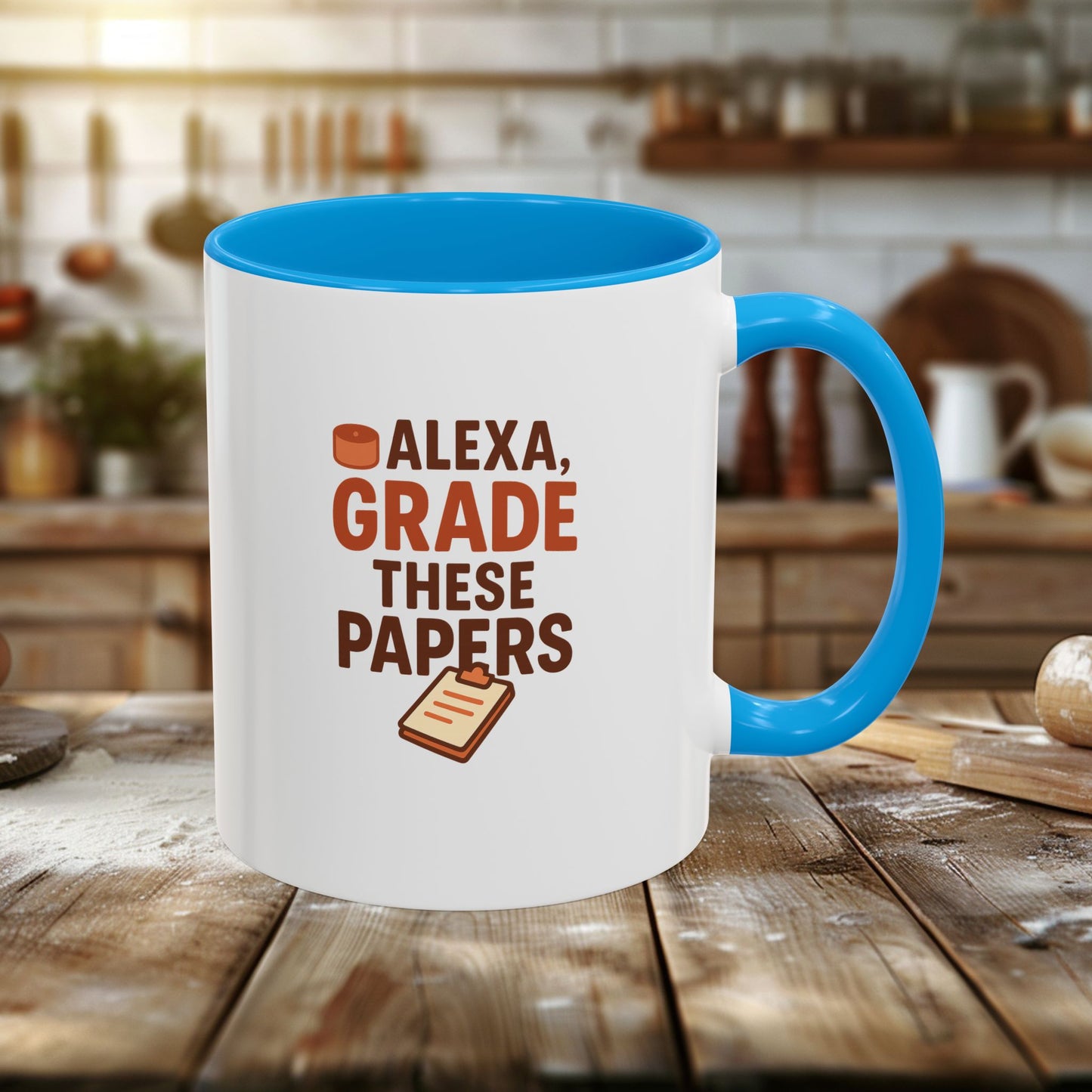 funny coffee mug - 'alexa, grade these papers' - colorful ceramic cup for teachers and students. teachers with attitude.