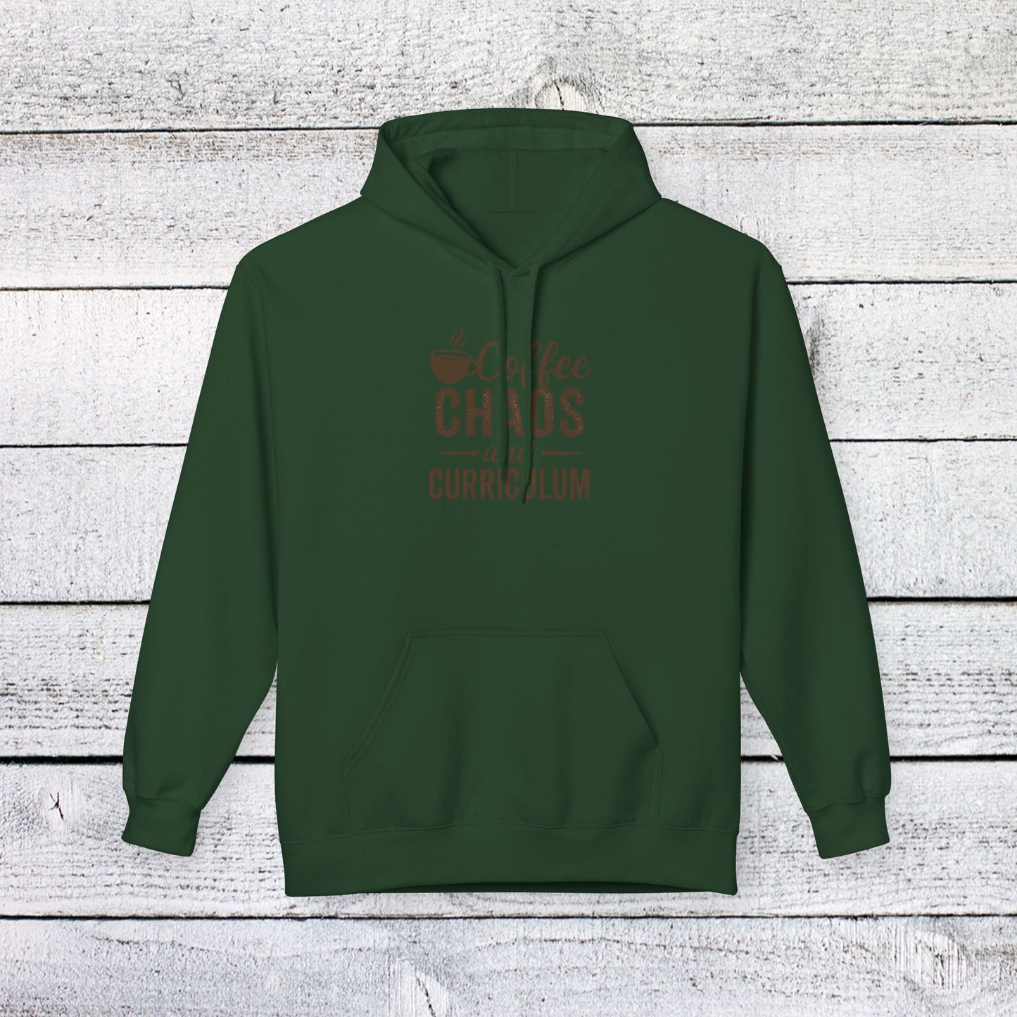 unisex softstyle hoodie - coffee, chaos, and curriculum design. teachers with attitude.