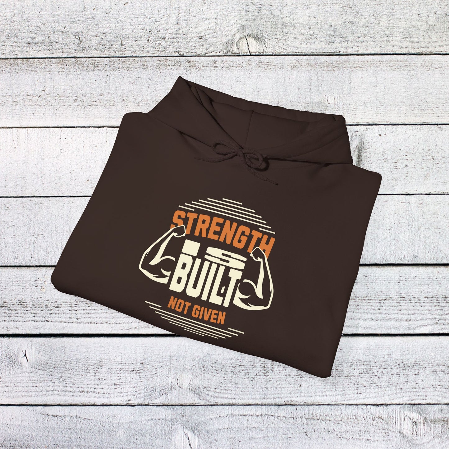 unisex heavy blend™ hooded sweatshirt - strength is built not given - motivational gym quote