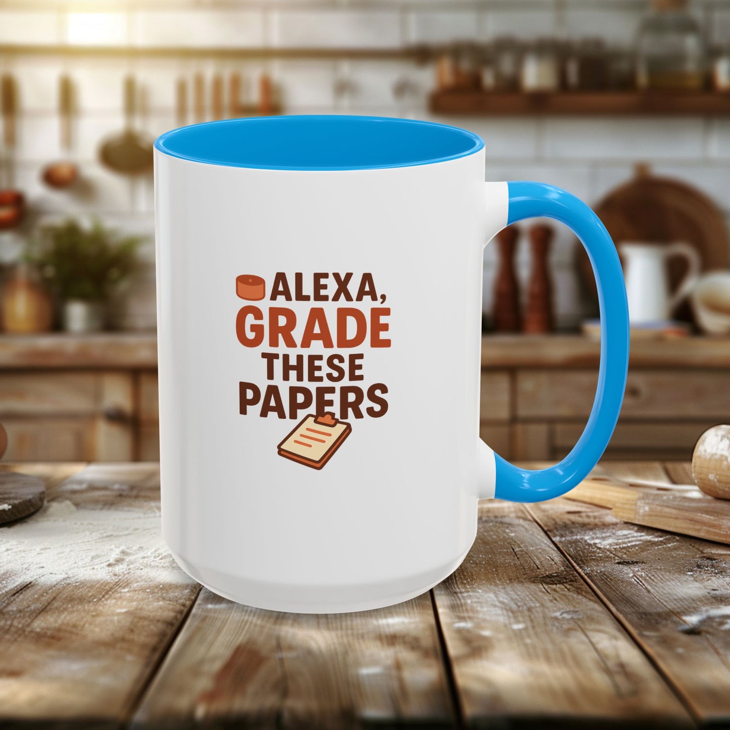 funny coffee mug - 'alexa, grade these papers' - colorful ceramic cup for teachers and students. teachers with attitude.