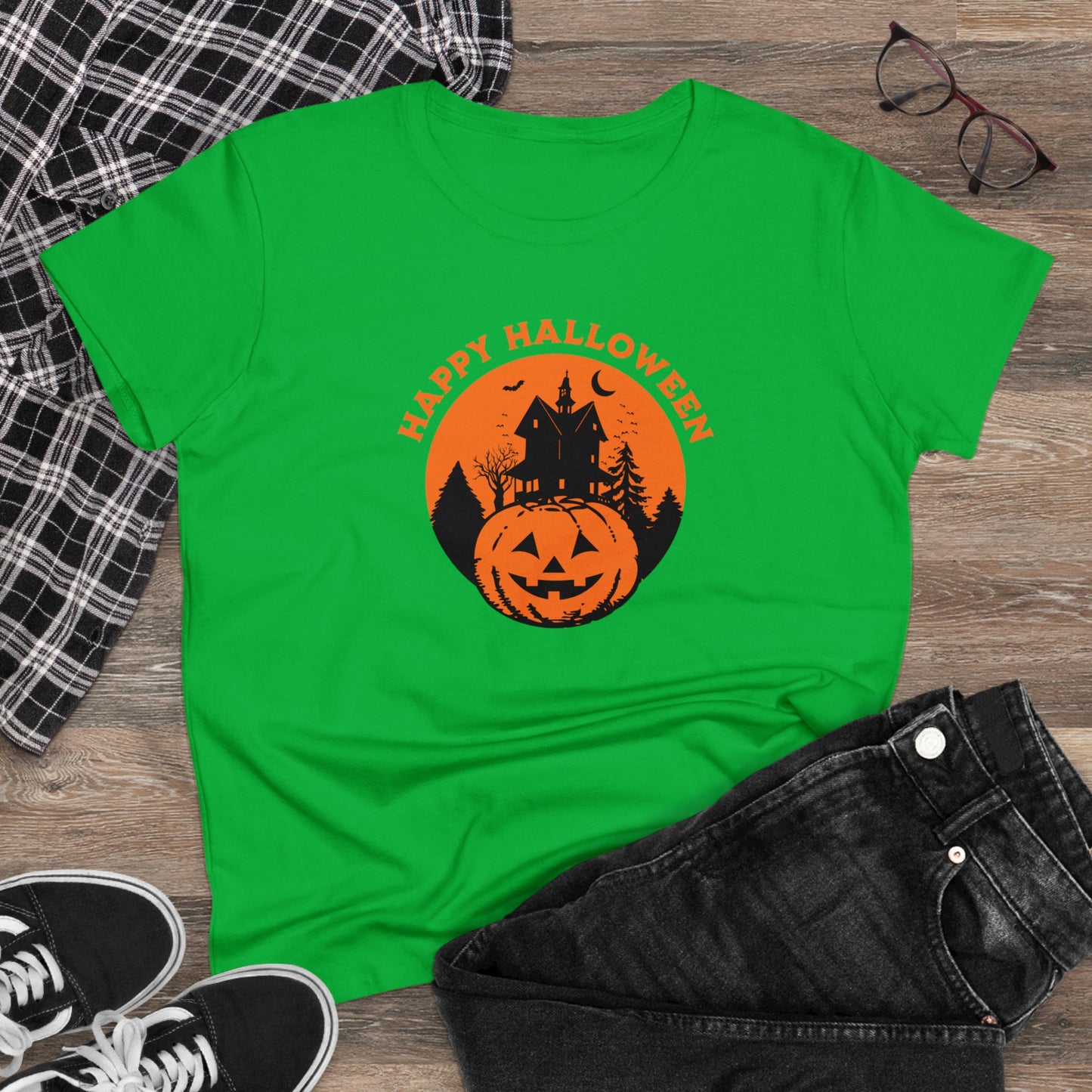 women halloween t-shirt, women tee, halloween gift, jack o'lantern - haunted halloween