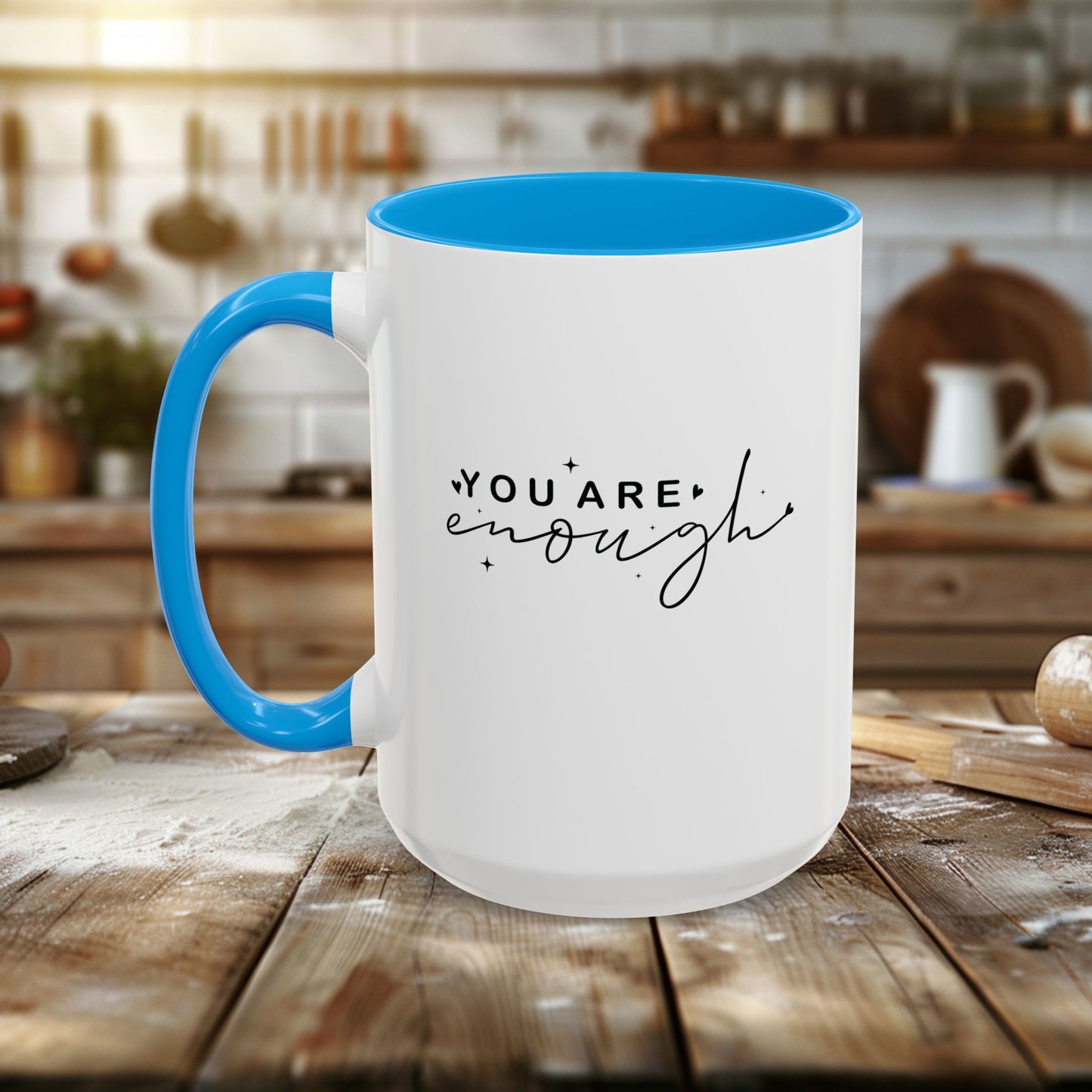 colorful mugs (11oz, 15oz) - you are enough - self-love quote design