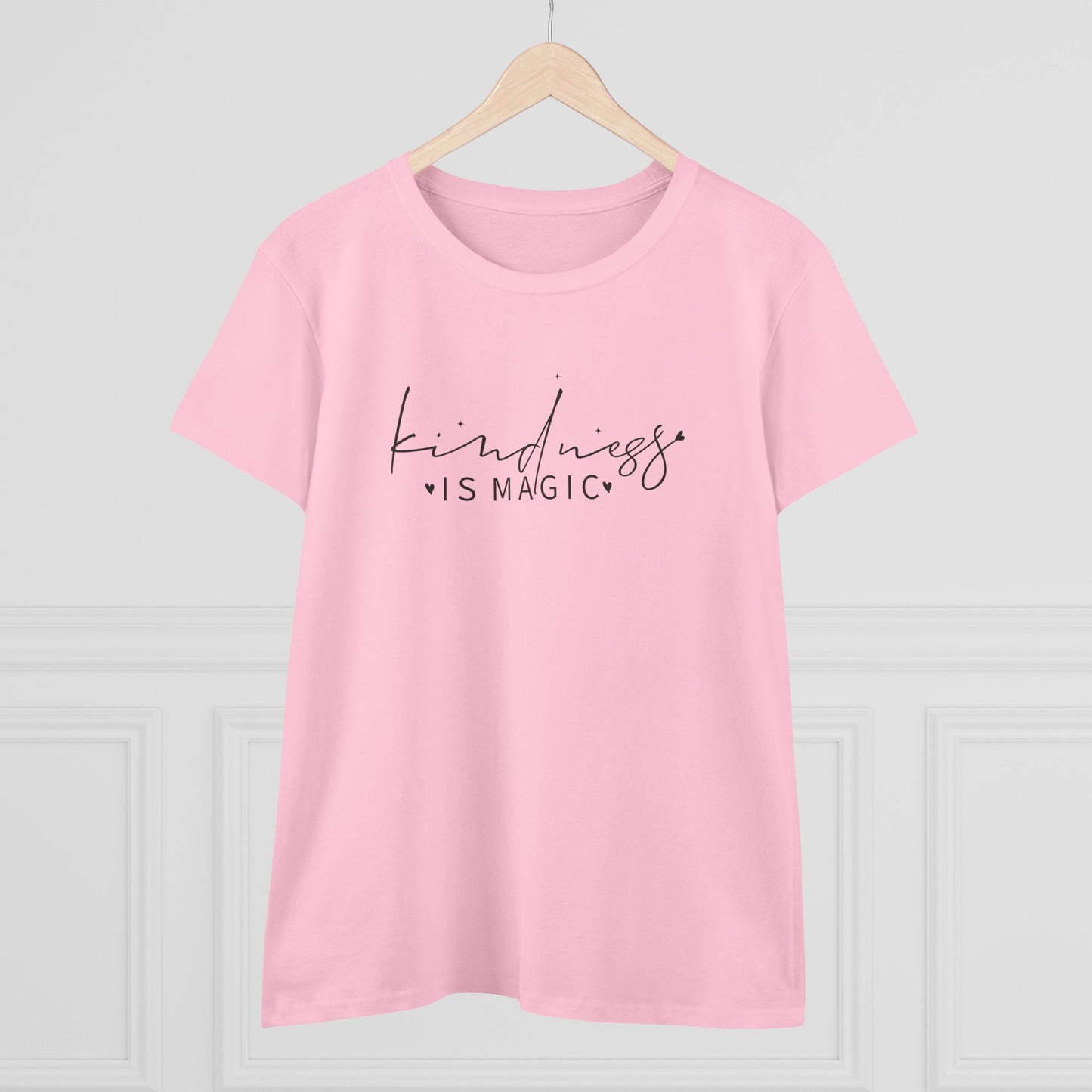 women's midweight cotton tee - kindness is magic - whimsical positive quote