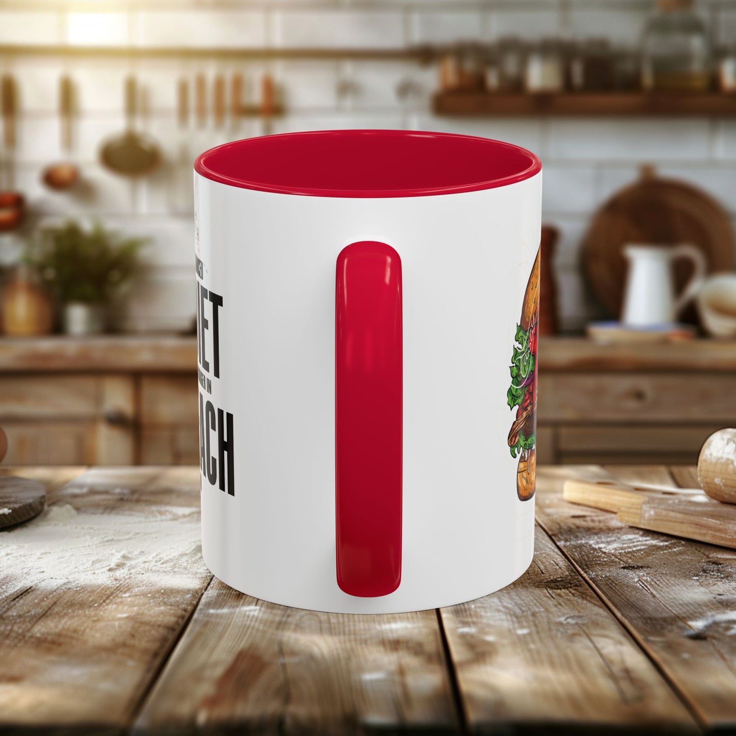 colorful mugs (11oz, 15oz) - a balanced diet is a burger in each hand - funny food quote