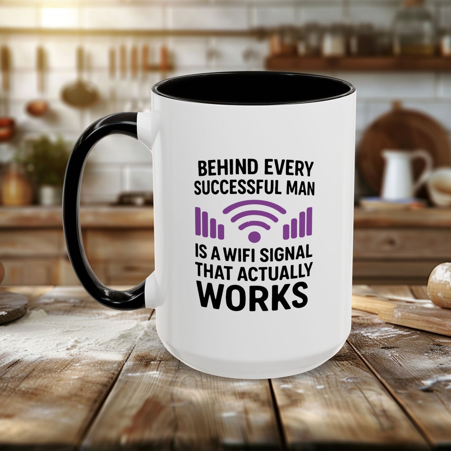 colorful mugs (11oz, 15oz) - behind every successful man is a wifi signal that works