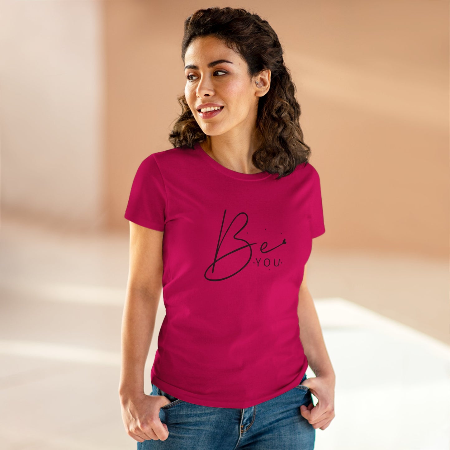 women's midweight cotton tee - be you - simple and powerful self-love quote