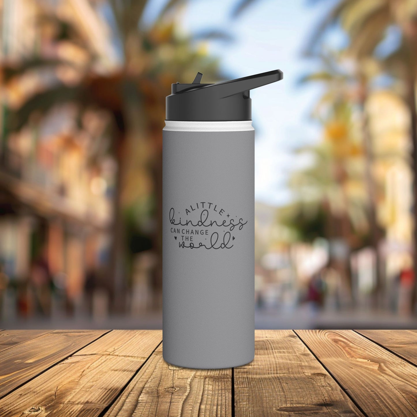 stainless steel water bottle, standard lid - a little kindness can change the world - positive quote