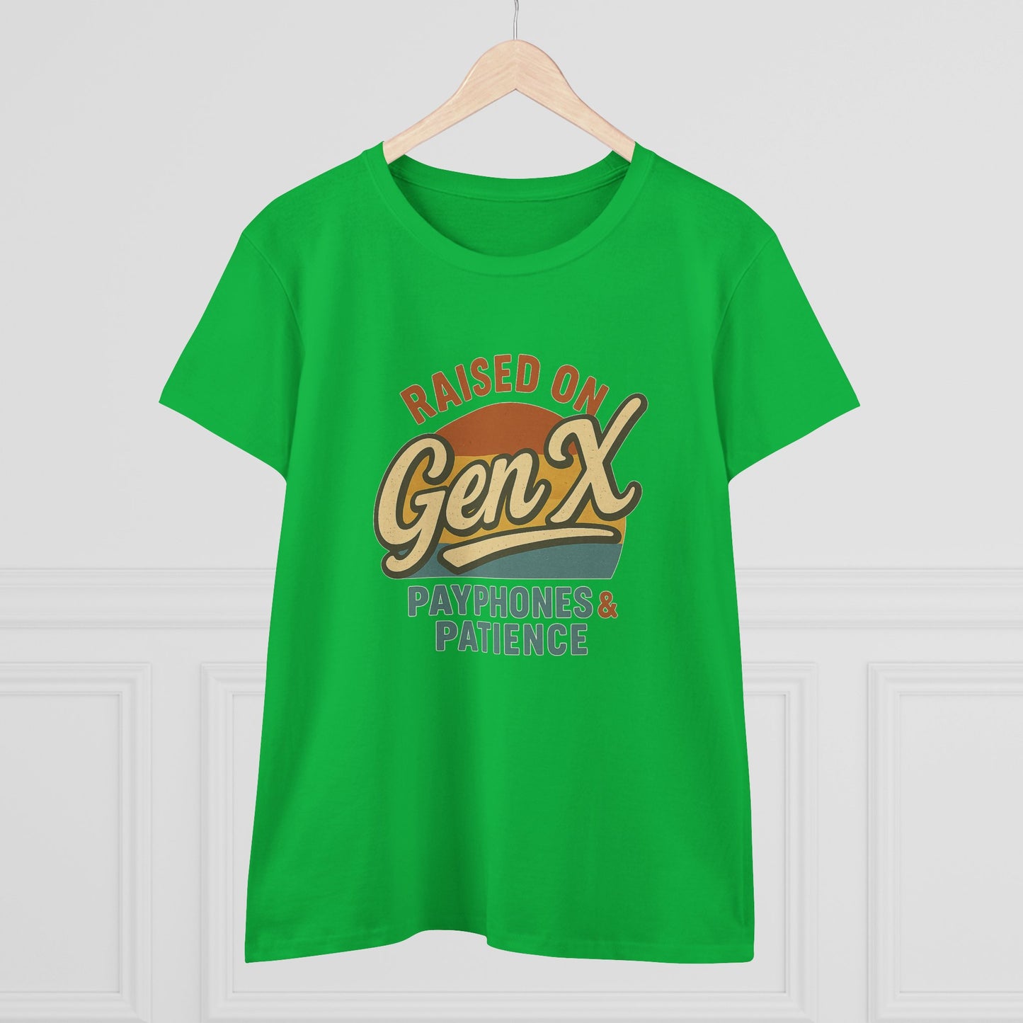 women's cotton tee - raised on gen x with payphones & patience