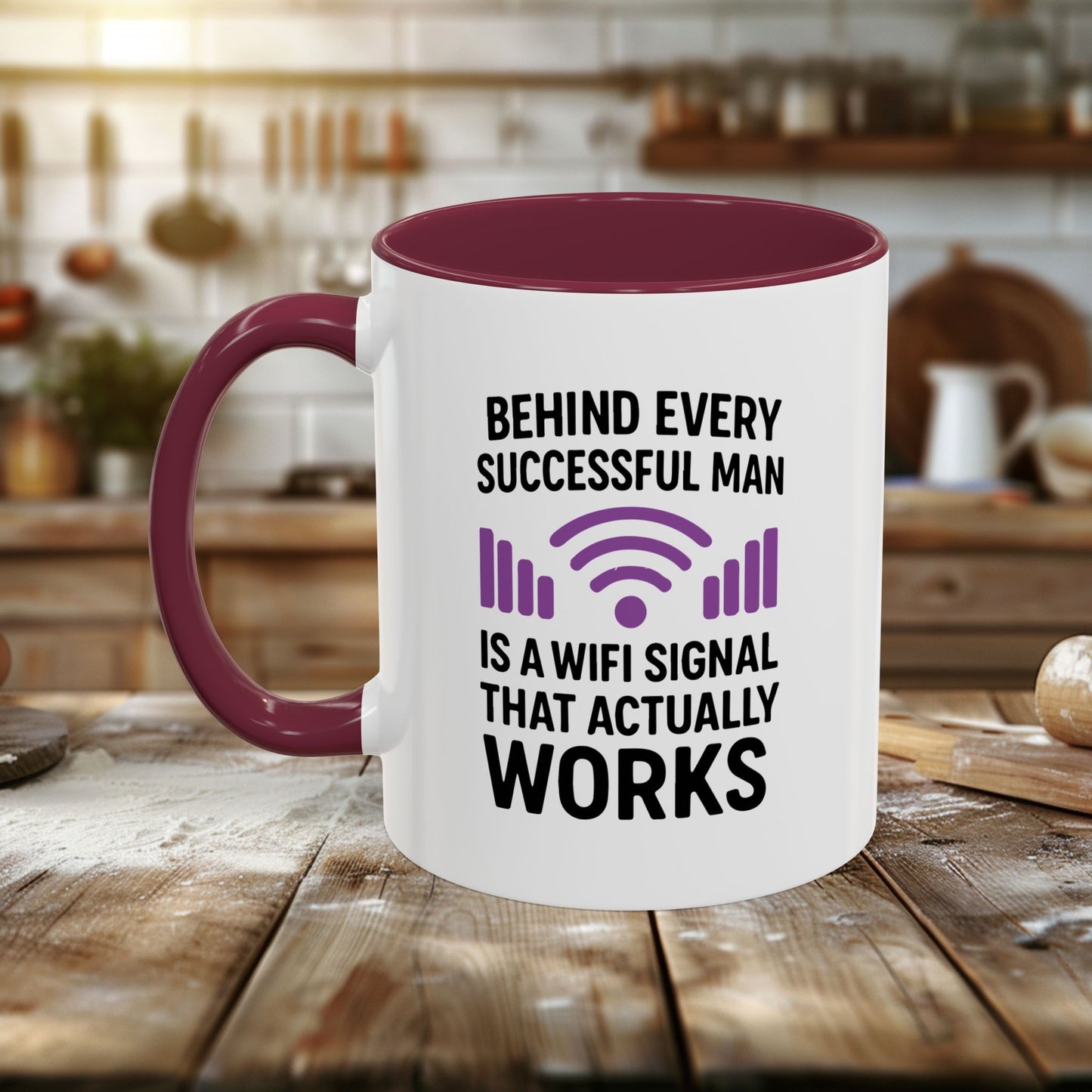 colorful mugs (11oz, 15oz) - behind every successful man is a wifi signal that works