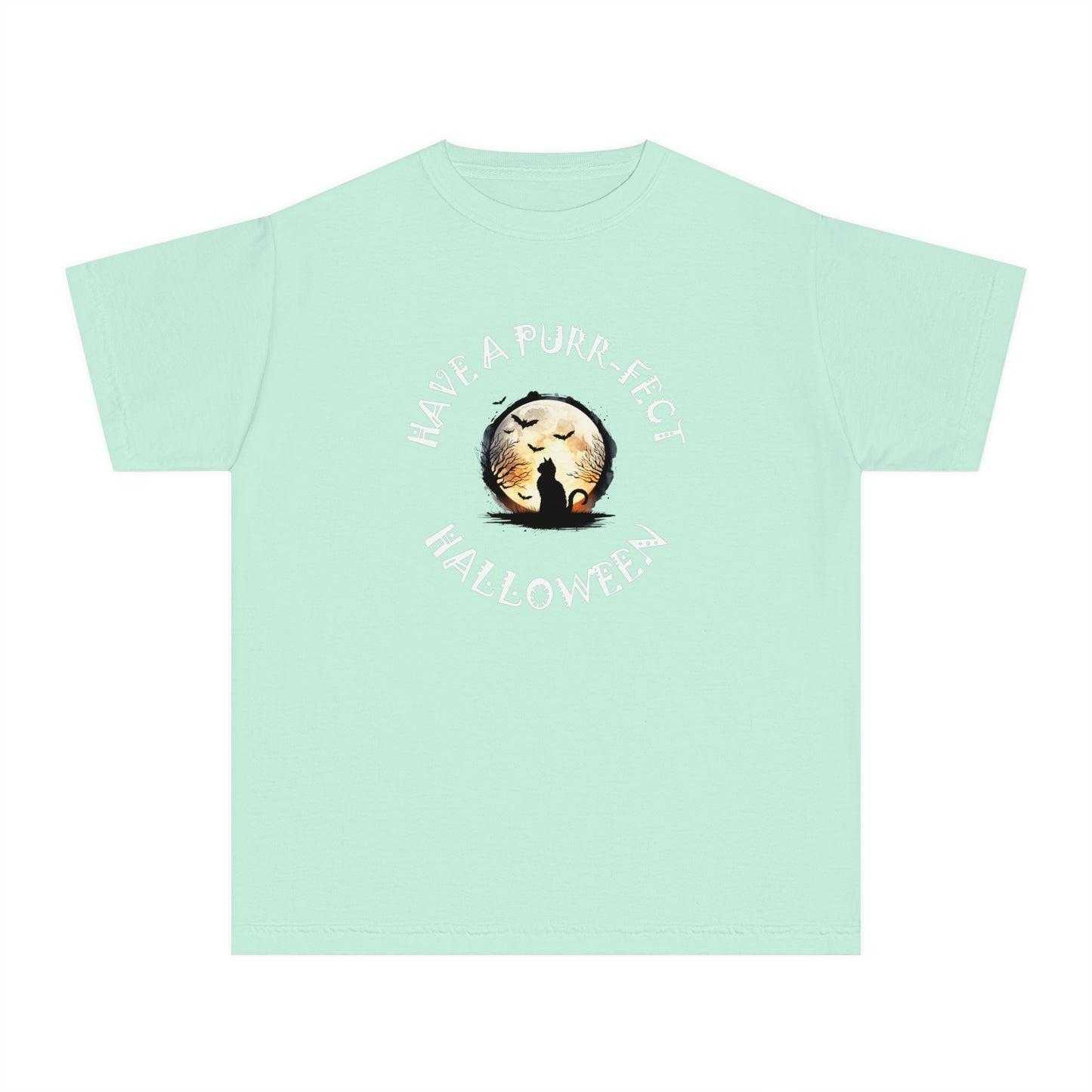 youth t-shirt, girls tee, cat lovers halloween - have a purr_fect halloween