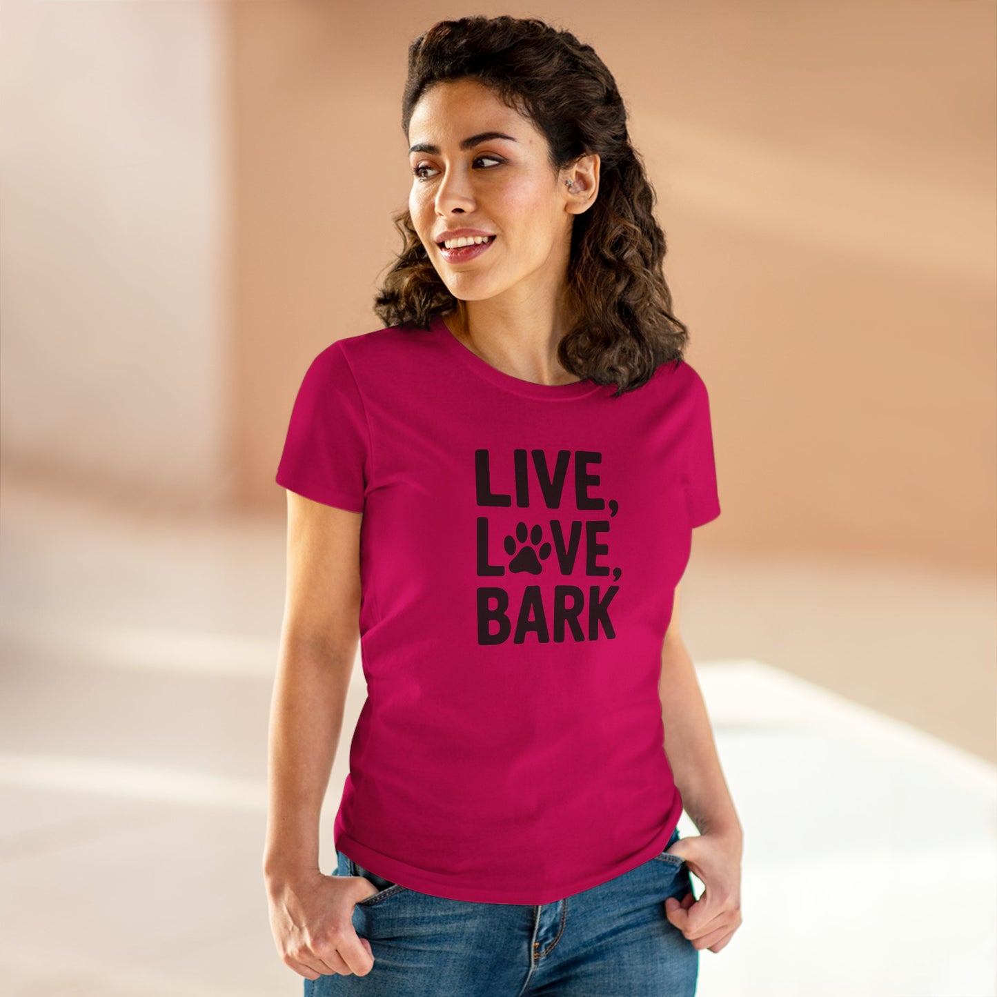 women's midweight cotton tee - live love bark | funny dog lover gift | cute pet quote design
