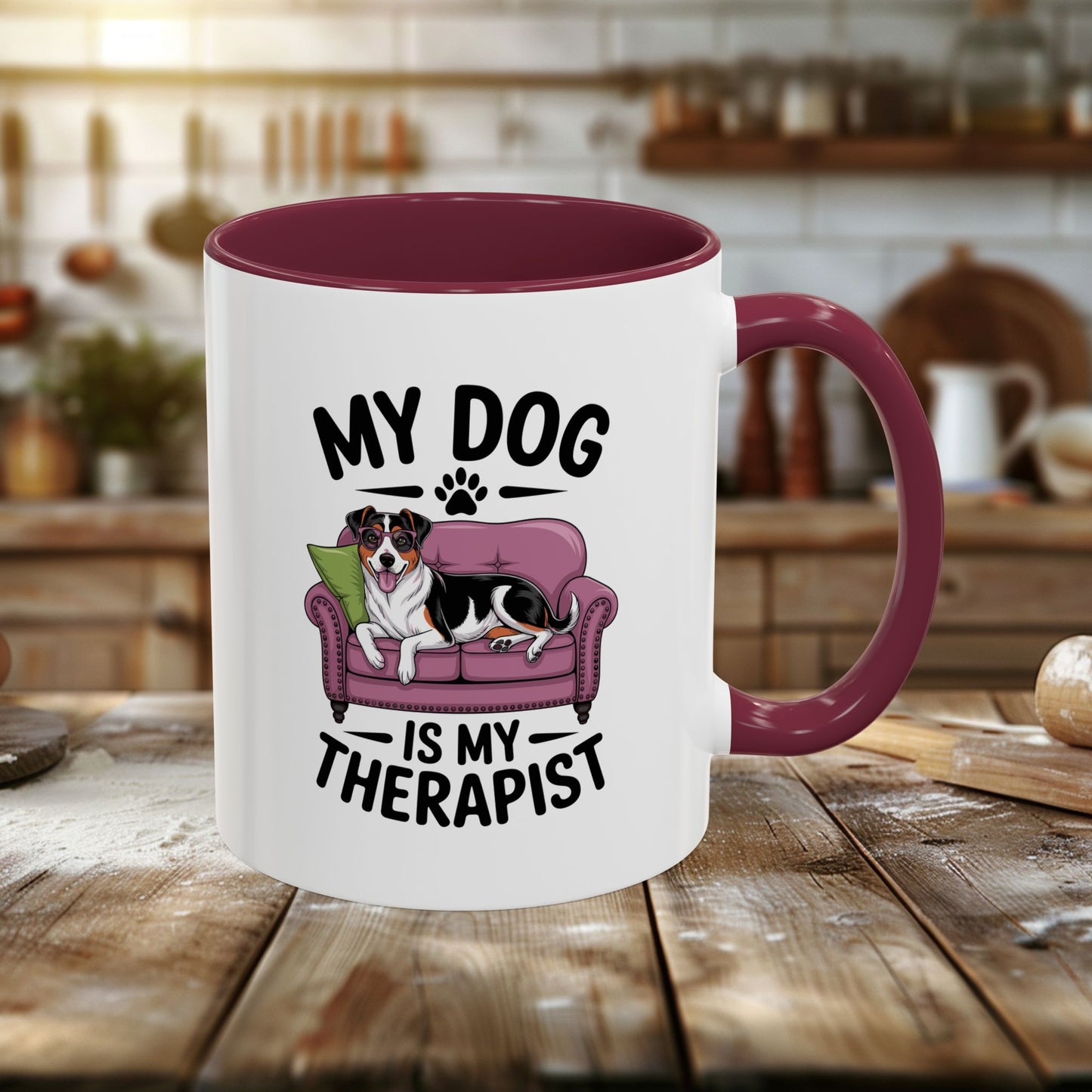 colorful mugs (11oz, 15oz) - my dog is my therapist | funny dog lover gift | cute pet quote design