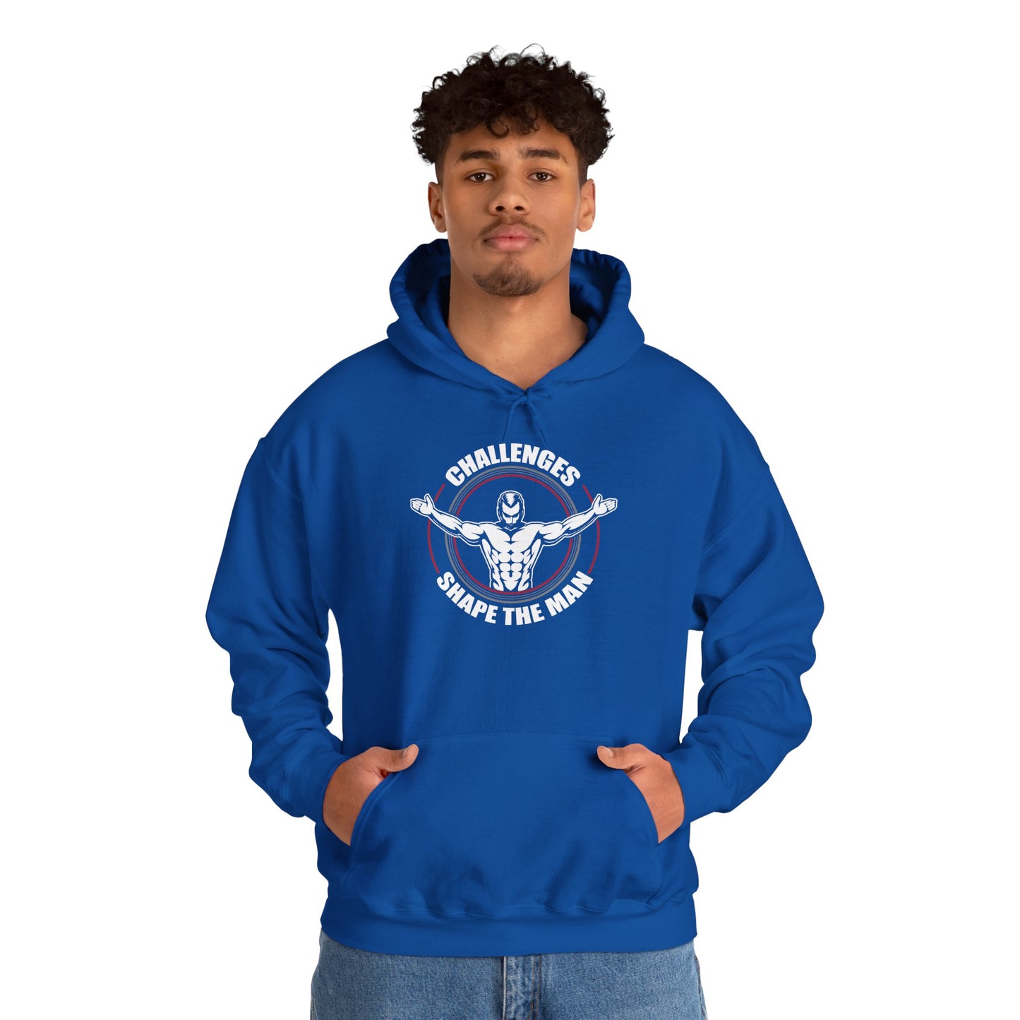 unisex heavy blend™ hooded sweatshirt - challenges shape the man - grit and growth quote