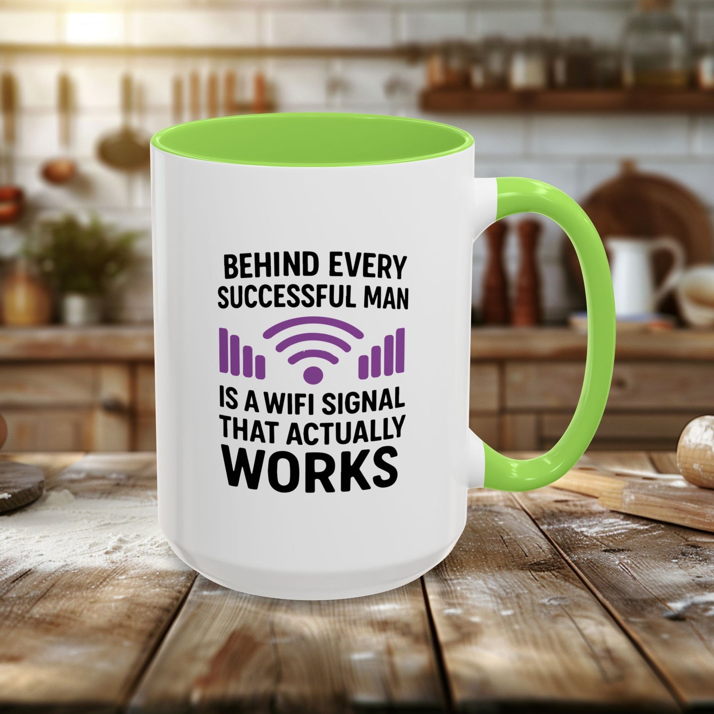 colorful mugs (11oz, 15oz) - behind every successful man is a wifi signal that works