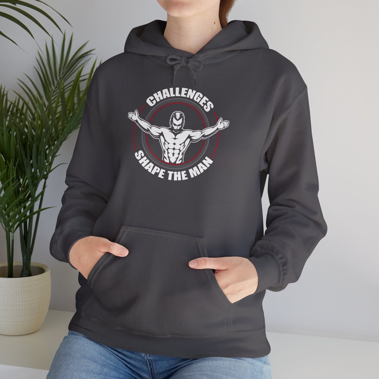 unisex heavy blend™ hooded sweatshirt - challenges shape the man - grit and growth quote