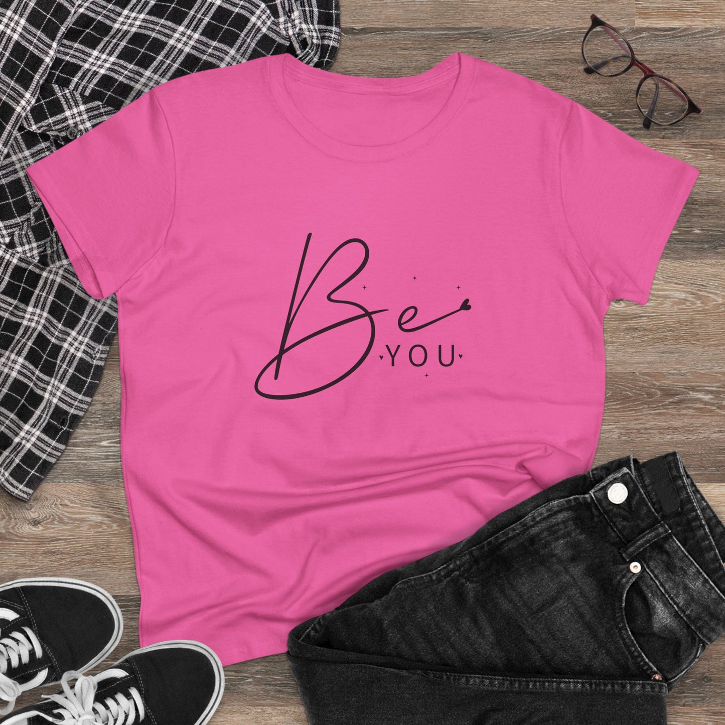 women's midweight cotton tee - be you - simple and powerful self-love quote